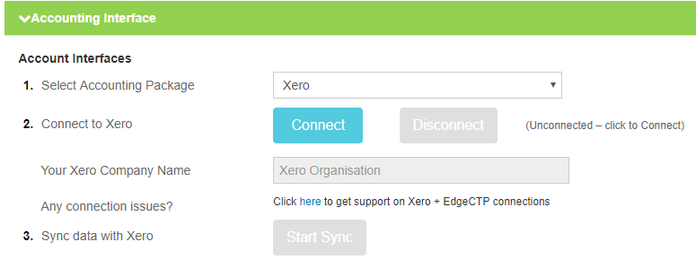 Setting up a Xero connection in EdgeCTP