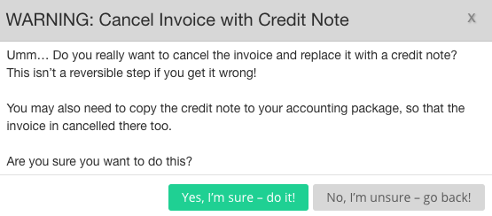 Confirmation of invoice cancellation
