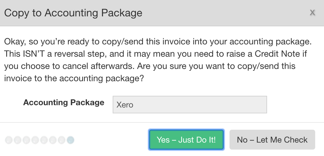 Confirmation to Copy Invoice to Xero from EdgeCTP