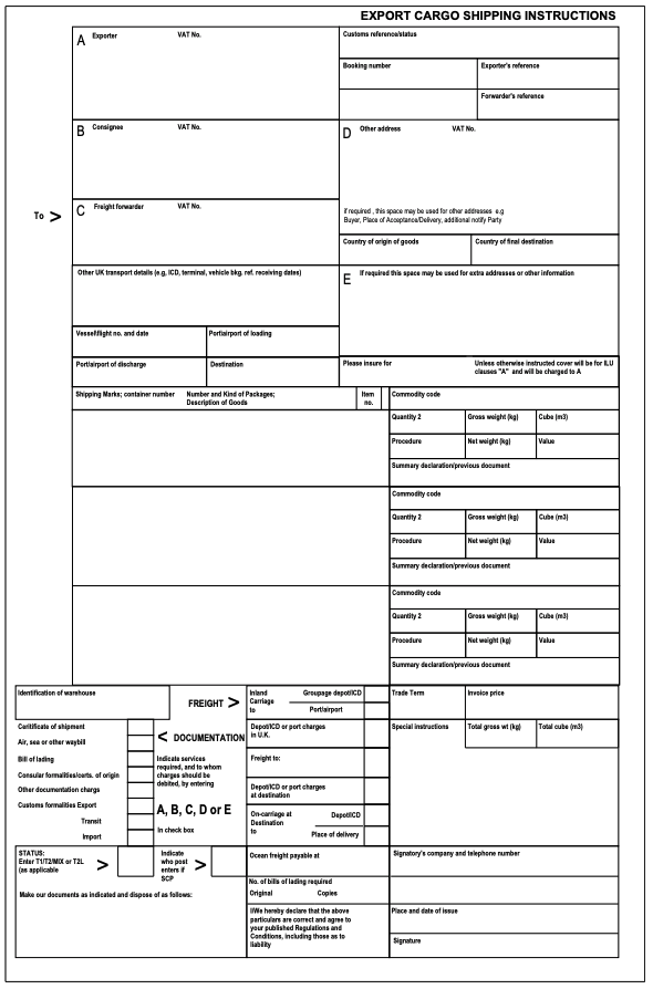 Export Cargo Shipping Instruction - \