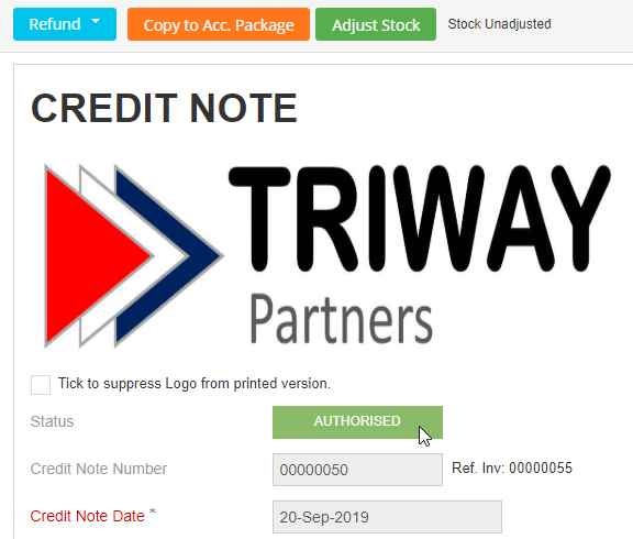 Authorized Credit Note