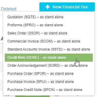 Choose Credit Note to Just Create it