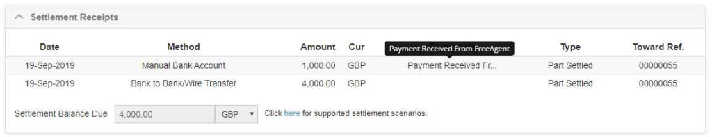 FreeAgent settlement amount reflected back in EdgeCTP’s invoice