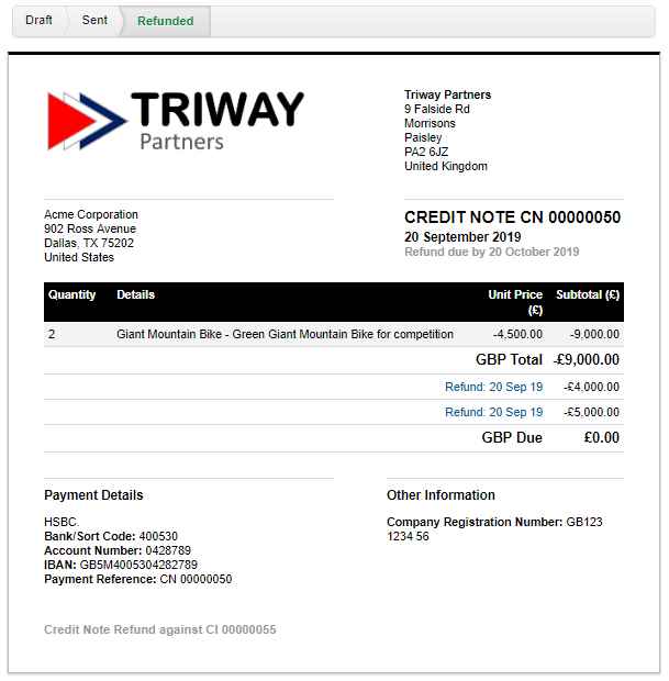 Fully refunded Credit Note in FreeAgent