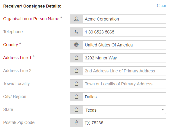 Complete Invoice Receiver/Consignee Details