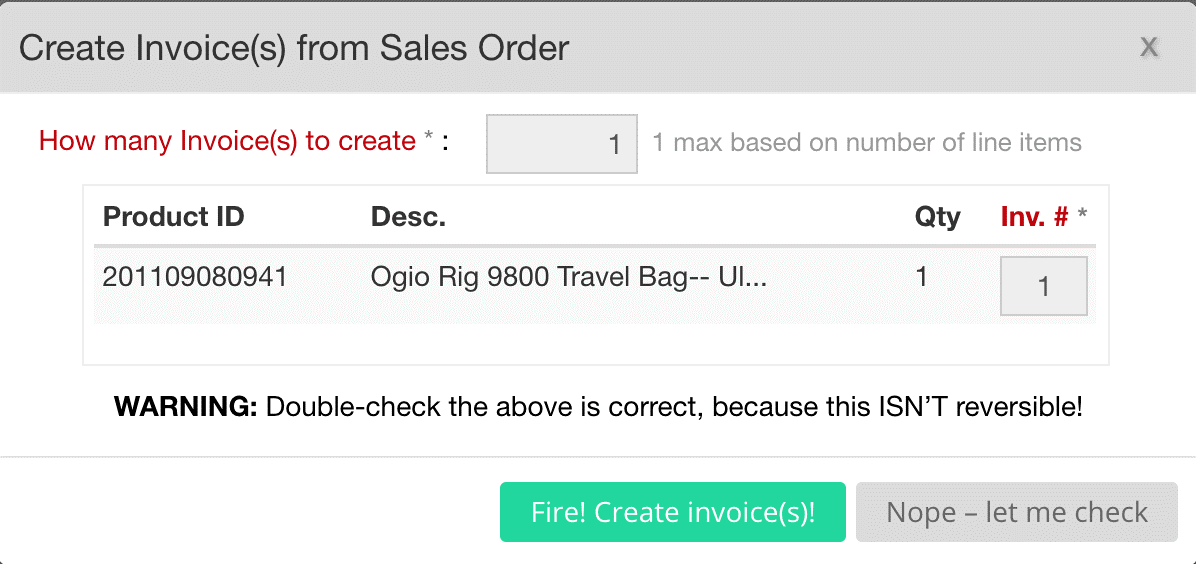 Create Invoice Sales Order