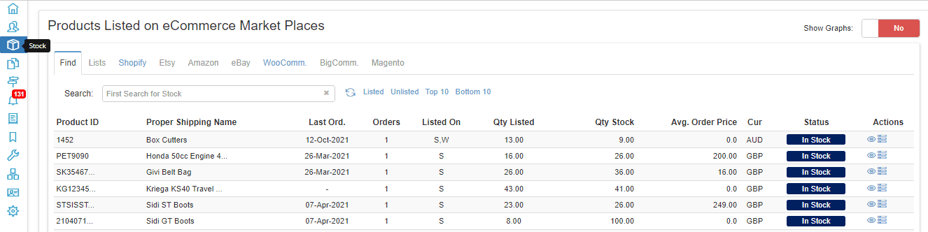 Unlisted filter to show products that have not yet been listed on Shopify