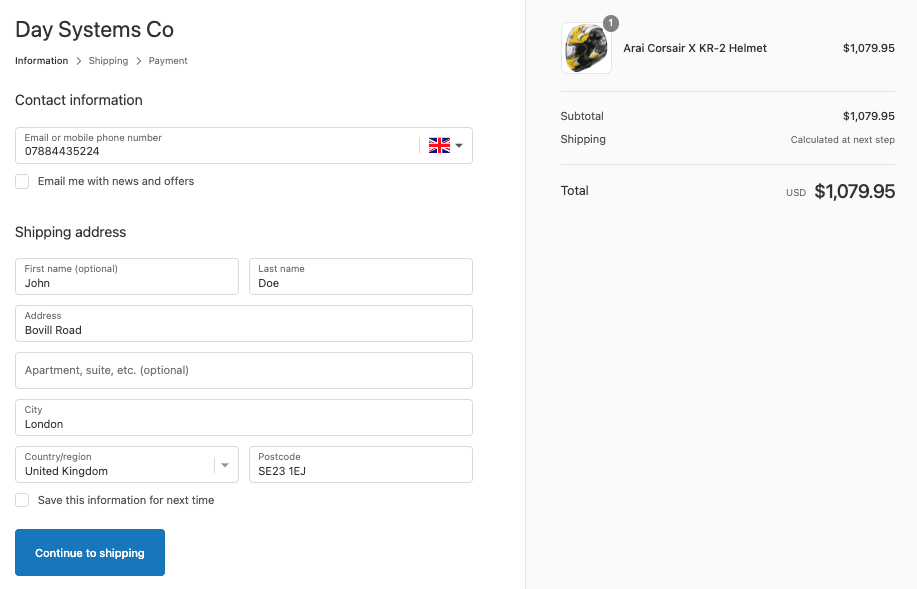 Shipping Confirmation View